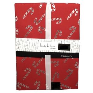 Nicole Miller Candy Cane Tablecloth Christmas Holiday Red Silver Foil 60x104”